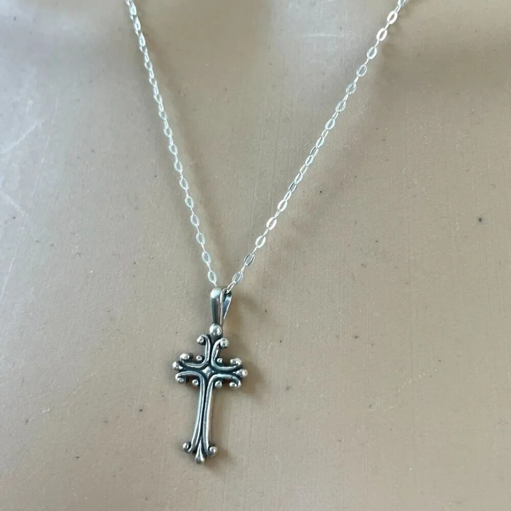 Sterling Silver Cross Necklace USA Made Pendant 925 28x12.5mm 18in Cable Chain